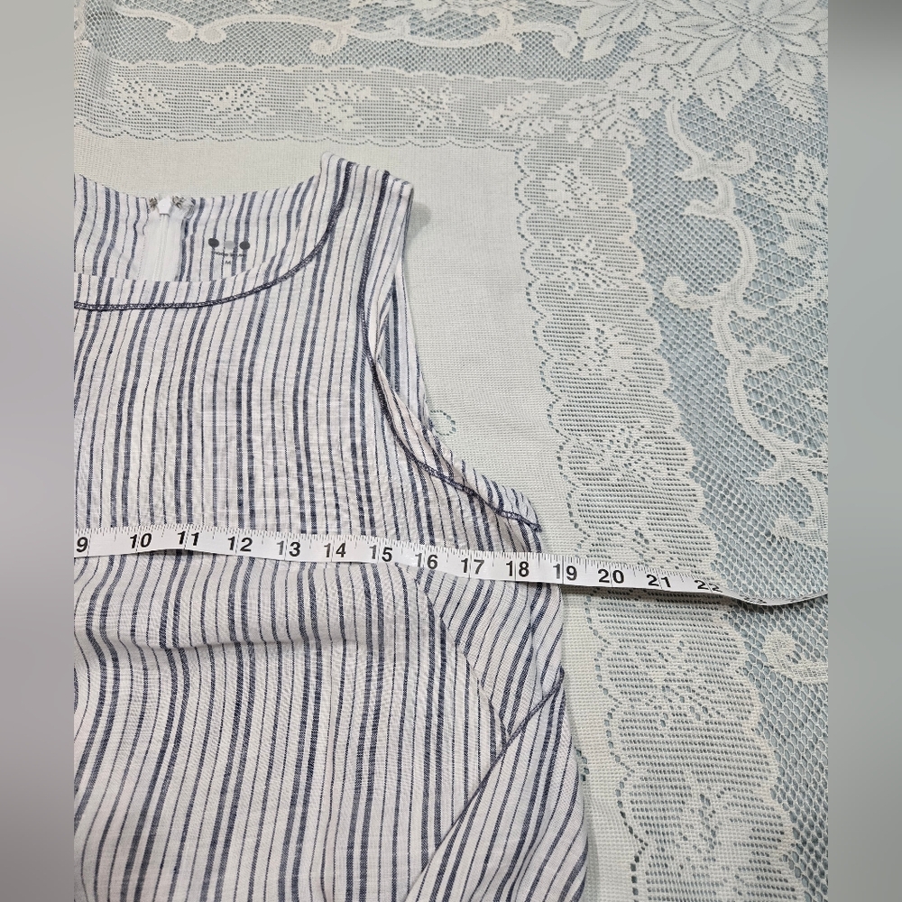 Three Dots Striped 100% Linen Dress Blue, White Sz Mediun Sleeveless - Picture 7 of 10